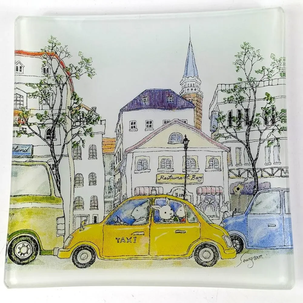 Rabbit Story Glass Tray and Coasters Vanity Cutting Board Unique Functional Art